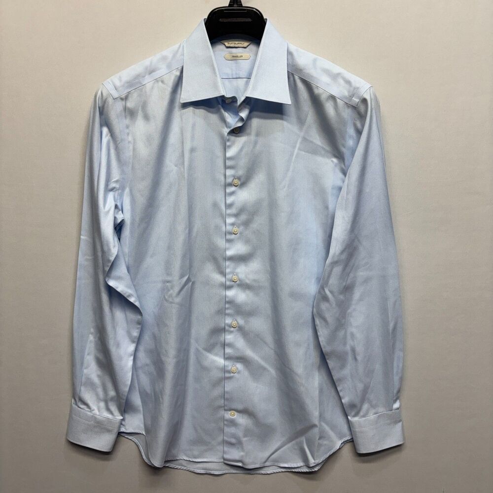 Suitsupply Traveler Men Dress Shirt Size 42 / 16.5 Slim Fit Light Blue C117 -8
